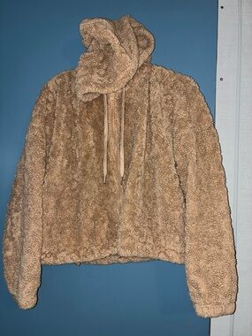 No Boundaries Plush Teddy Hoodie Jacket - Tan